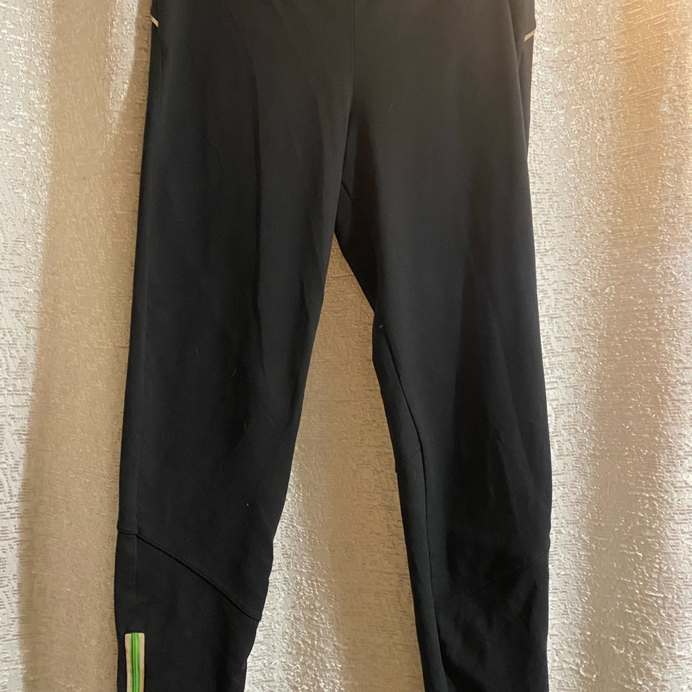 Blue Athletic Leggings with Green Stripe